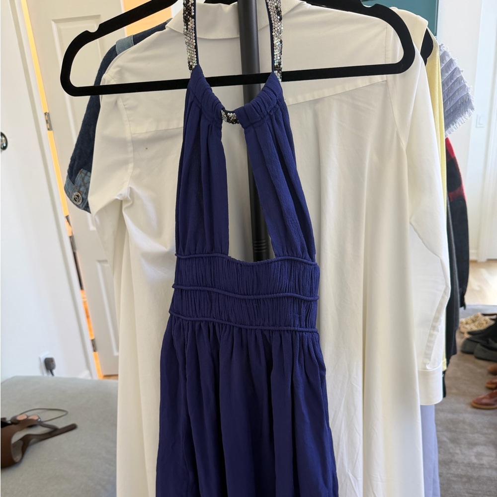 Elegant Blue Halter Dress